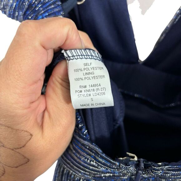 NWT Lulus Stunner Shiny Metallic Backless Maxi Dress Blue Prom Homecoming Size S - Picture 12 of 14